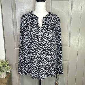 Pleione Black and Gray Leopard Blouse Top Size M